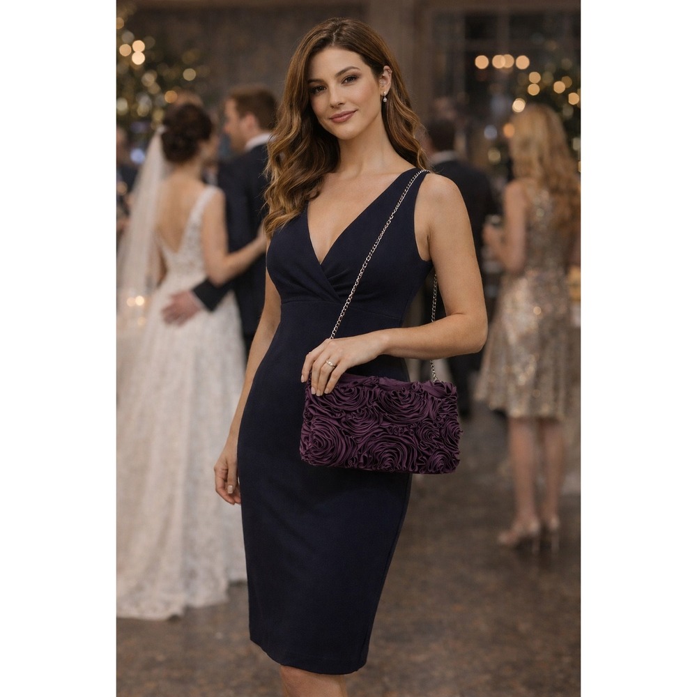Coast Evening Bag Purse Rosette Ribbon Floral Party Wedding Plum‎